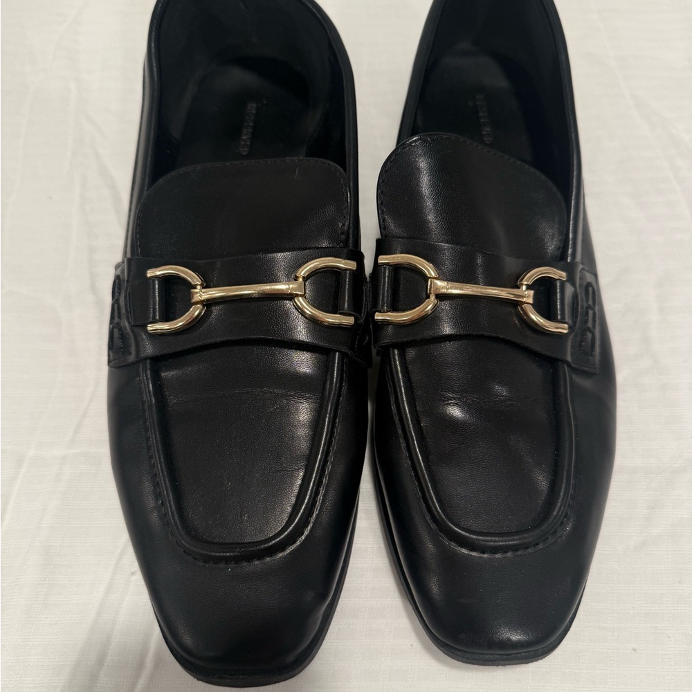 NEW Black Leather Loafers with Gold Detail